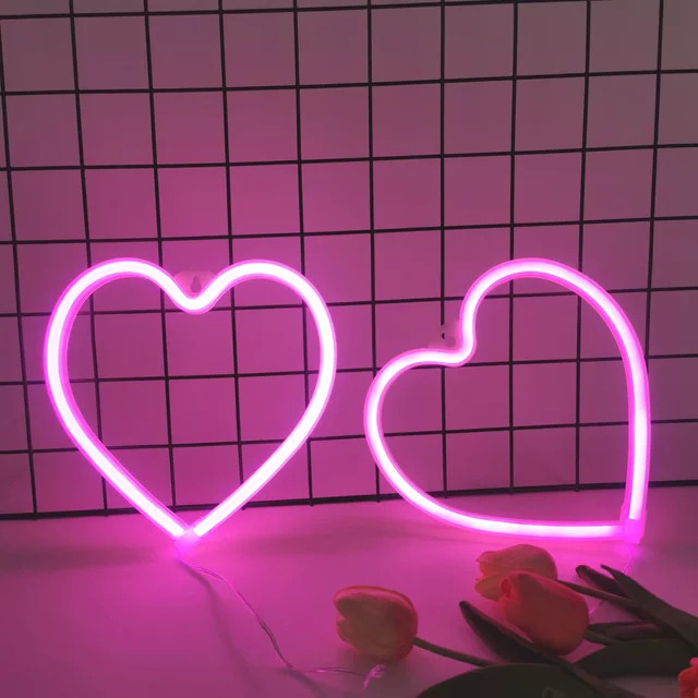 LED-Nachtlicht in Herzform in Pink und Weiß, USB- und batteriebetrieben, dekorative Neon-Beleuchtung für dein Schlafzimmer - Bild 1