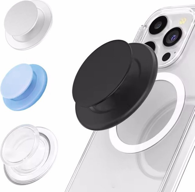 Magnetischer faltbarer Handygriff mit Tasche und Ring als Halter für MagSafe iPhone Mac Samsung in Transparent - Bild 1