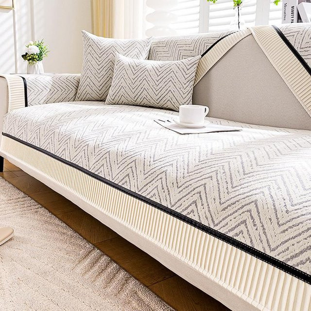 Modernes Chenille Sofakissen mit geometrischem Streifenmuster in Beige, B/T/H: 70 x 70 x 70 cm - Bild 1