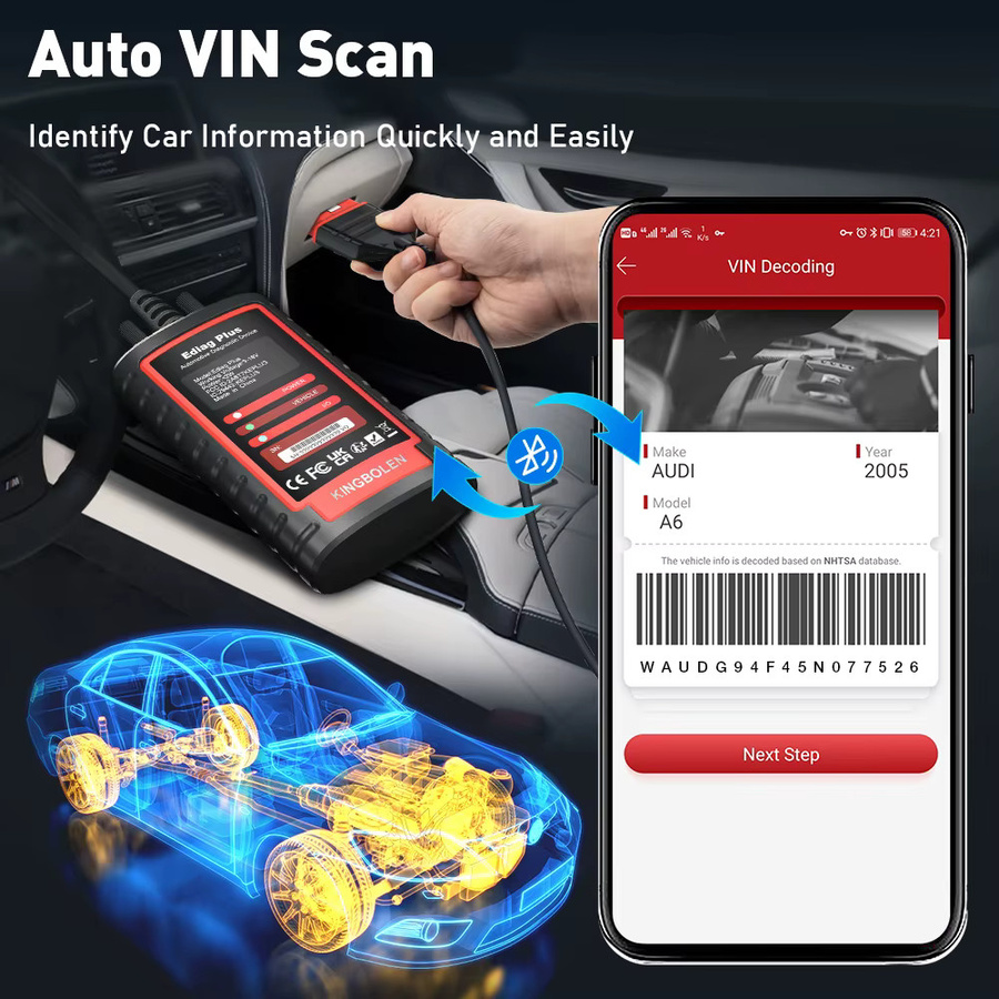 KINGBOLEN Ediag Plus CAN FD OBD Scanner Diagnosegerät für Steuergerätecodierung, Aktiver Test und 15 Resets in Schwarz - Bild 6