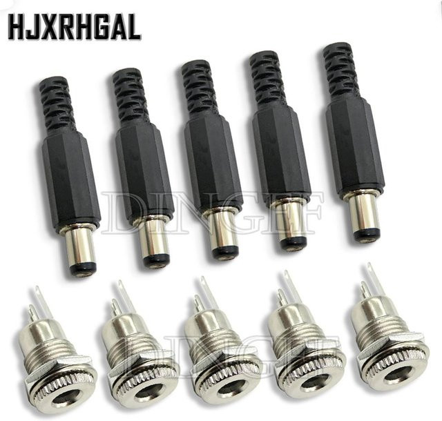 10 Stück DC-099 Gleichstrom Stecker und Buchsen Set mit Mutter für Schalttafel Einbau, Schwarz, 5,5x2,1mm und 5,5x2,5mm - Bild 1