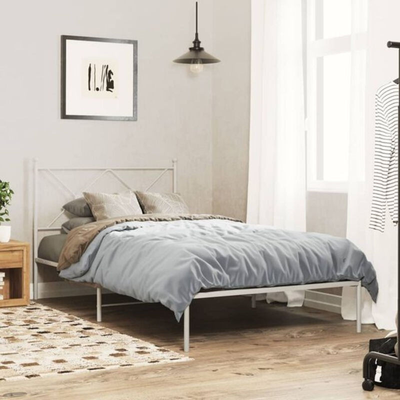 vidaxl Metallbett mit Kopfteil in Weiß, Modernes Bettgestell aus Stahl, B: 107 cm, L: 203 cm - Bild 1
