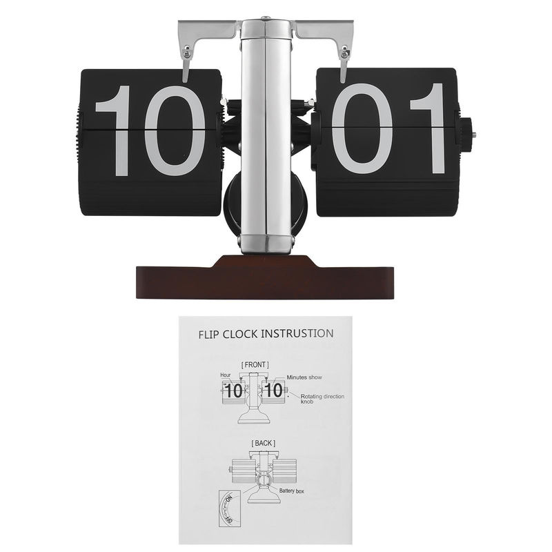 Tooarts Vintage Schreibtisch-Klappuhr Digital, Mechanische Tischuhr aus Edelstahl und Holz in Schwarz, B/T/H: 20,5 x 20,5 x 20,5 cm - Bild 5