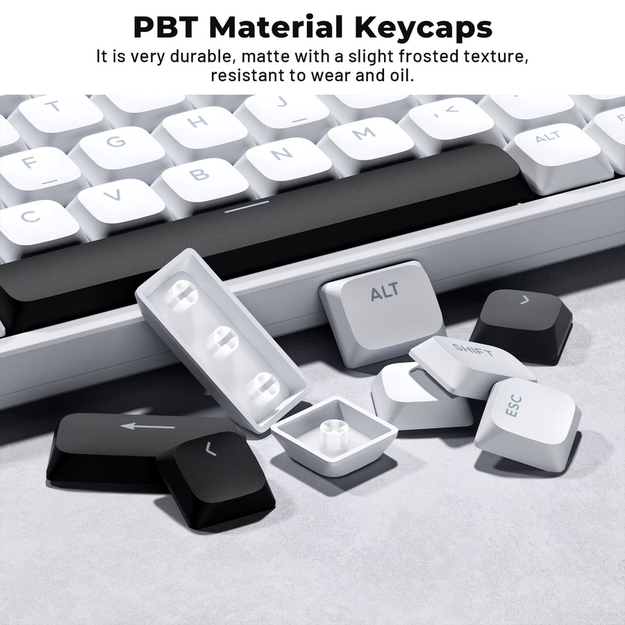 XVX Skyline R2 Double-Shot PBT Tastenkappen Low Profile Shine Through in Schwarz/Weiß mit 127 Tasten - Bild 4