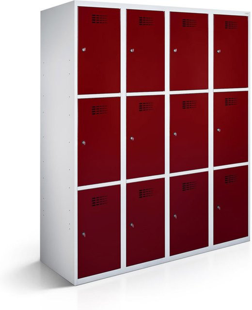 rotstahl Fächerschrank mit 12 Fächern (4x3) in Bordeaux und lichtgrauem Korpus, B/T/H: 120 x 50 x 180 cm - Bild 1