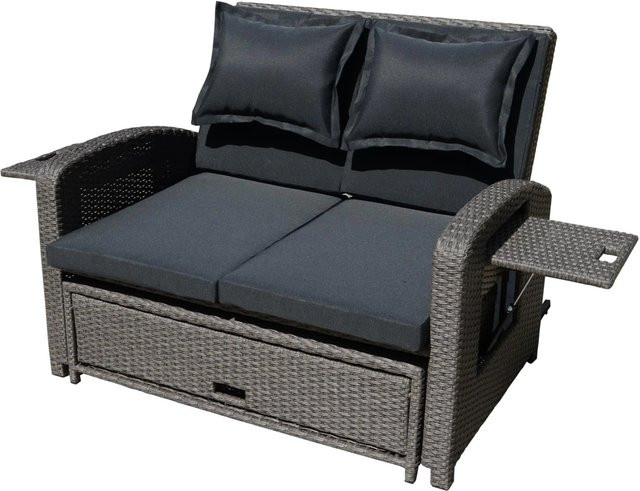 DELUKE Gartensofa KYOTO Sonnenliege aus Kunststoffgeflecht in Weidengrau mit Polsterung und Armlehnen, B/T/H: 105 x 177 cm - Bild 1