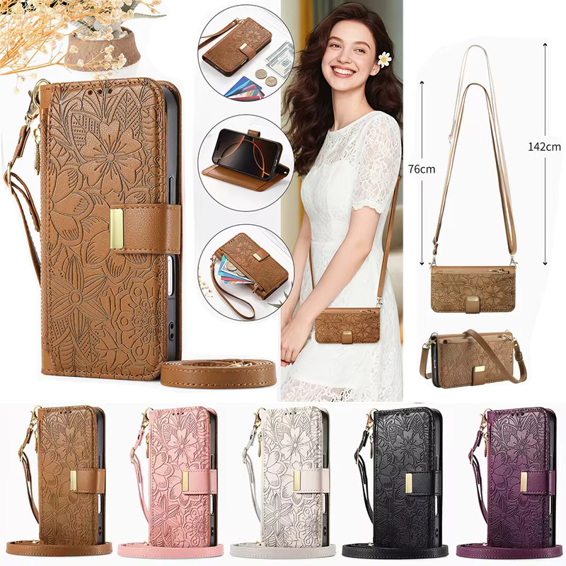 VYOPBC Crossbody-Hülle für Samsung Galaxy S26 S25 S24 S23 FE S22 Plus Ultra, Flip-Wallet mit Kartenhalter in Braun - Bild 3