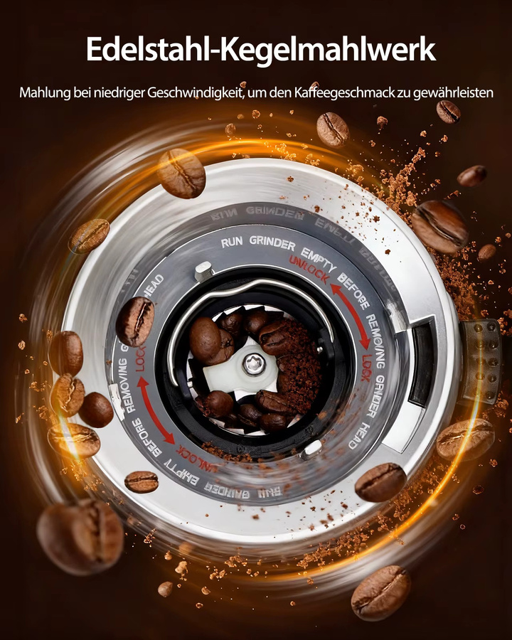 Aigostar Elektrische Kaffeemühle mit Kegelmahlwerk aus Edelstahl in Silber mit 52 Mahleinstellungen und Digitaldisplay für Espresso, Filterkaffee und Siebträger - Bild 3