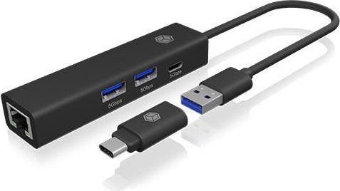 ICY BOX IB-HUB1439-LAN USB-C Hub mit Ethernet LAN und USB 3.2 Gen 1 Type-A Anschlüssen, 1000 Mbit/s, Schwarz - Bild 1