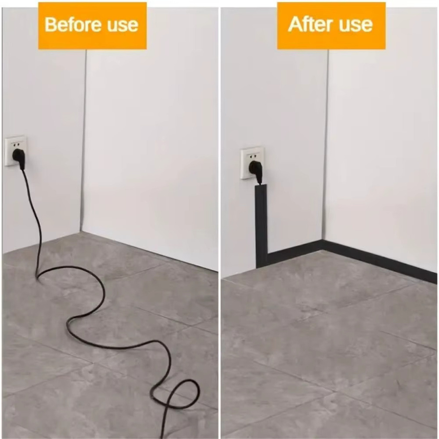 Selbstklebender PVC-Bodenkabelschutz in Weiß, flexibler Kabelkanal zur Drahtabdeckung für Zuhause und Büro, Länge: 2 m, Breite: 5,5 cm - Bild 4