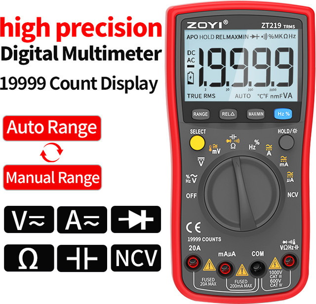 ZOYI ZT219 Digitalmultimeter True RMS AC/DC Multimeter Spannungsprüfer in Rot - Bild 1