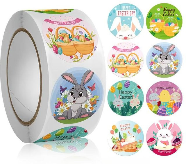 500 Stück NATAWA Osterhase und Ei Design Aufkleber, selbstklebende Papier Deko in White und Multicolour für Geschenke und Partydekorationen - Bild 1