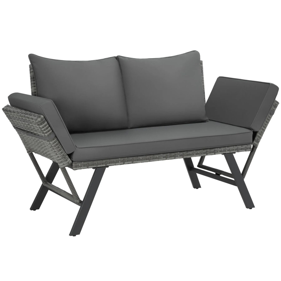 tectake Rattan-Loungesofa mit 2in1 Funktion in Grau mit Polsterung und Armlehnen, B/T/H: 157 x 61 x 89 cm - Bild 3
