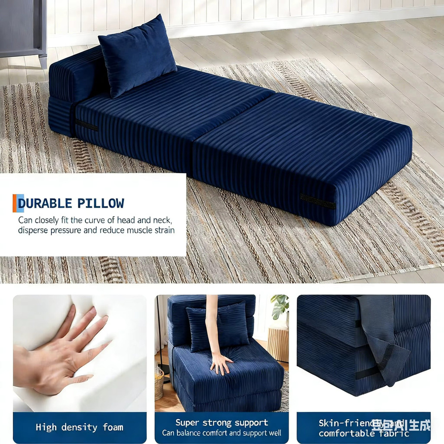 HiMISS Modernes Schlafsofa als umwandelbare Bodencouch mit Kissen, 4-fach faltbares Lounge-Möbel aus hochdichtem Schaumstoff für Wohnzimmer, Schlafzimmer und Büro - Bild 4