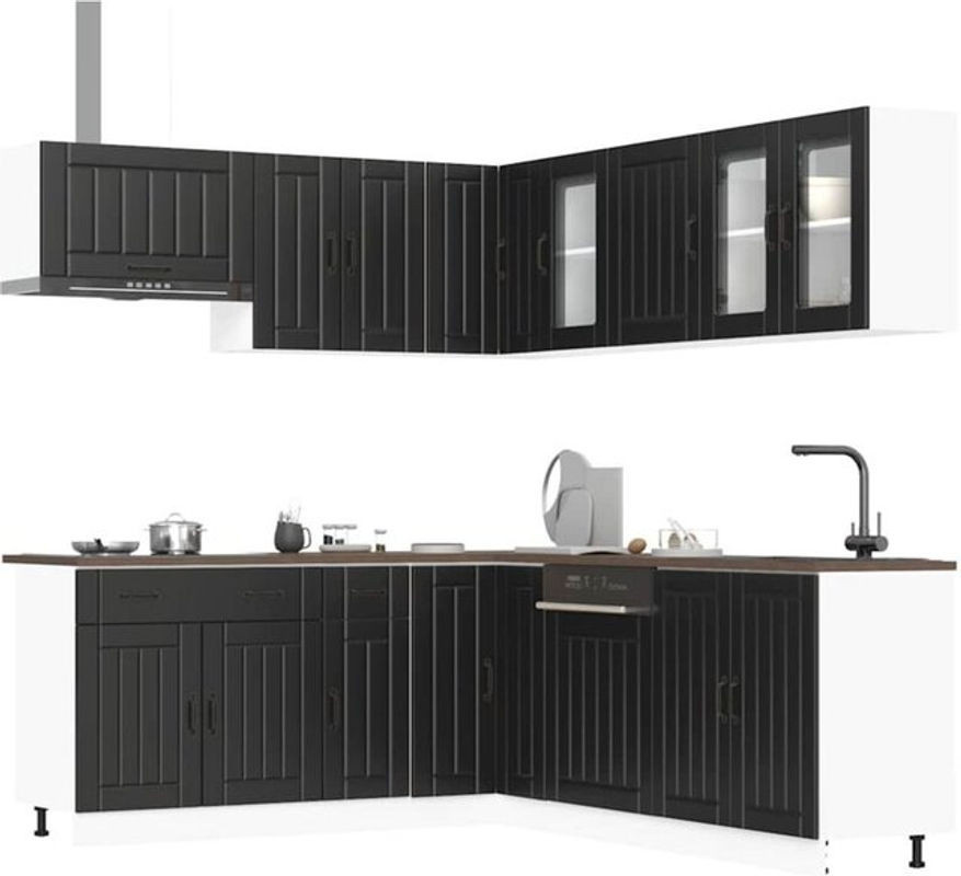 11-tlg. Küchenschrank-Set Lucca Küchenzeile von vidaxl in Schwarz aus Holzwerkstoff und Glas im Landhausstil mit Drehtüren - Bild 1