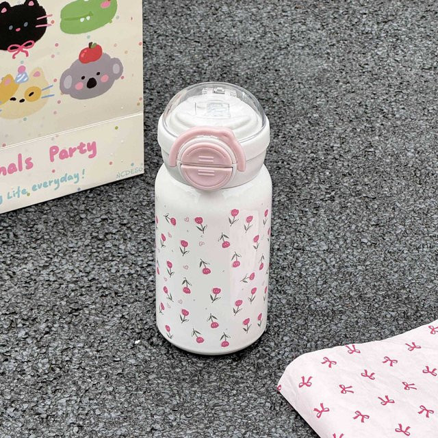 Yiran Furniture Thermosbecher mit Tiermotiv und Strohhalm aus Edelstahl, 500 ml, für Mädchen, verschiedene Farben - Bild 1