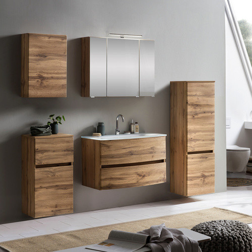 HELD MÖBEL Waschtisch-Set KOPENHAGEN in Braun, 5-teilig, modern und wandmontiert mit LED-Beleuchtung und Soft-Close-Türen - Bild 2