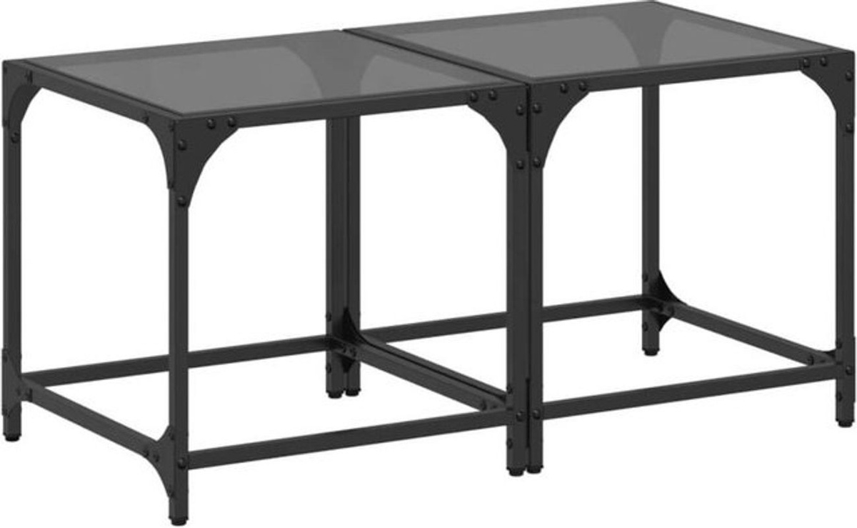 Vidaxl Couchtisch Set aus 2 Stück mit Glasplatte und Stahl in Schwarz, quadratisch im Industrial Design, B/T/H: 40 x 40 x 40 cm - Bild 1