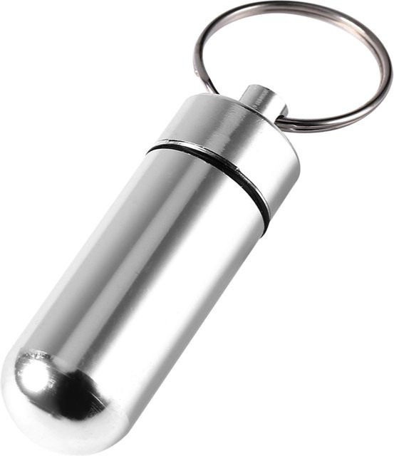 Wasserdichte Mini Pillendose als Schlüsselanhänger zur Aufbewahrung von Tabletten und Parfüm in Grau und Silber - Bild 1