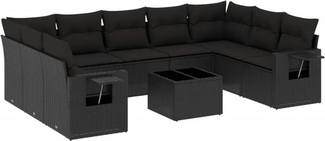 vidaXL 10-tlg. Garten-Sofagarnitur aus Polyrattan mit Kissen in Schwarz - Bild 1