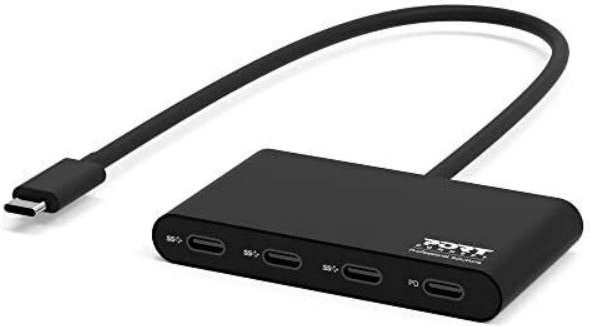 Port Designs USB-C Hub mit 4 Ports, 3 x USB-C und 1 x USB-C PD 100W, Schwarz (900147) - Bild 1
