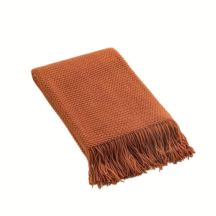 Yiran Furniture Strickdecke mit Quaste in Orange, weiche Überwurfdecke aus Acryl, B/B: 127 x 220 cm - Bild 2