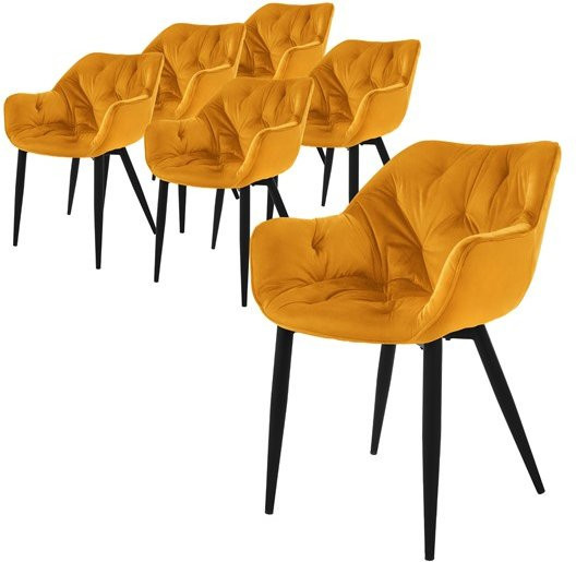 ML-Design Esszimmerstuhl 6er Set in Senfgelb mit Armlehnen aus Samt und Metallgestell - Bild 1