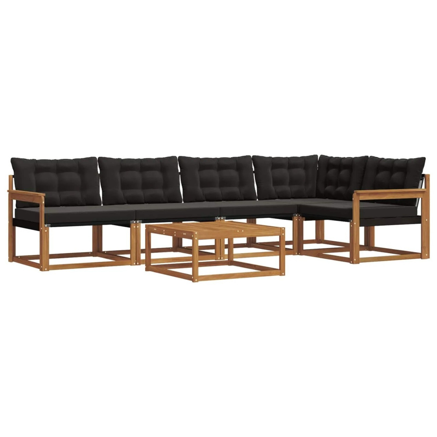 vidaXL Outdoor-Sofagarnitur 6-teilig aus Akazienholz und Textilene in Natur und Schwarz mit Kissen und Armlehnen - Bild 2