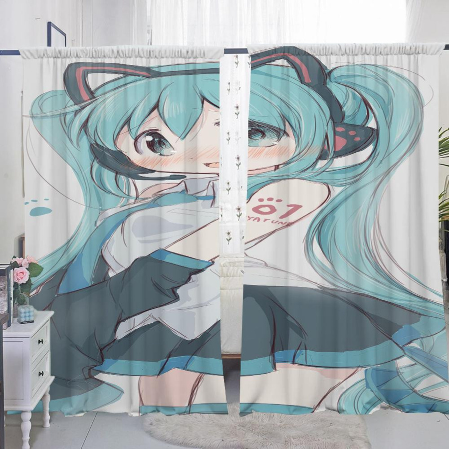 Hatsune Miku Verdunkelungsvorhänge Set aus 2 Stück für Wohnzimmer und Schlafzimmer, B: 50 cm, H: 70 cm - Bild 1