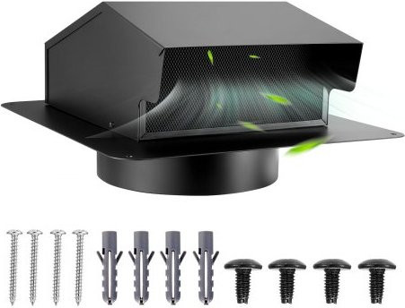 VEVOR Wandlüfterabdeckung mit Haube aus SPCC-Stahl und integriertem Schutzgitter, quadratisch, Schwarz, 149 mm - Bild 1