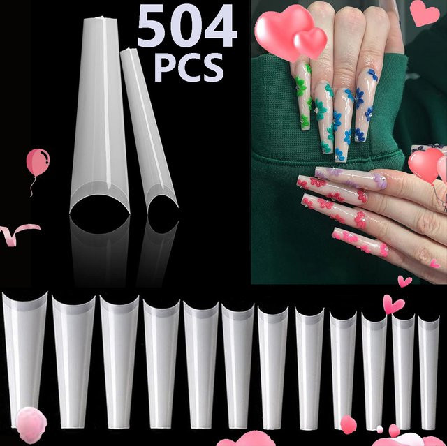 ARTAUG Künstliche Nägel, Transparent, Sargform, 504 Stück, Weiß - Bild 1