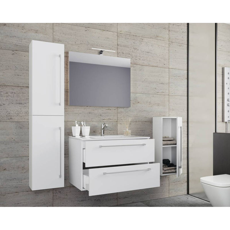 VCM Badmöbel-Set modern in Weiß mit Waschtisch, Spiegelschrank und Hochschrank, Breite: 80 cm, Höhe: 150 cm, Tiefe: 46 cm - Bild 4