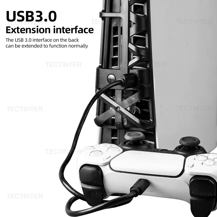 TECTINTER Lüfter für PS5 Slim Disc Edition und Digital Edition mit RGB-Beleuchtung in Schwarz und Multicolour sowie USB 3.0-Anschluss - Bild 4
