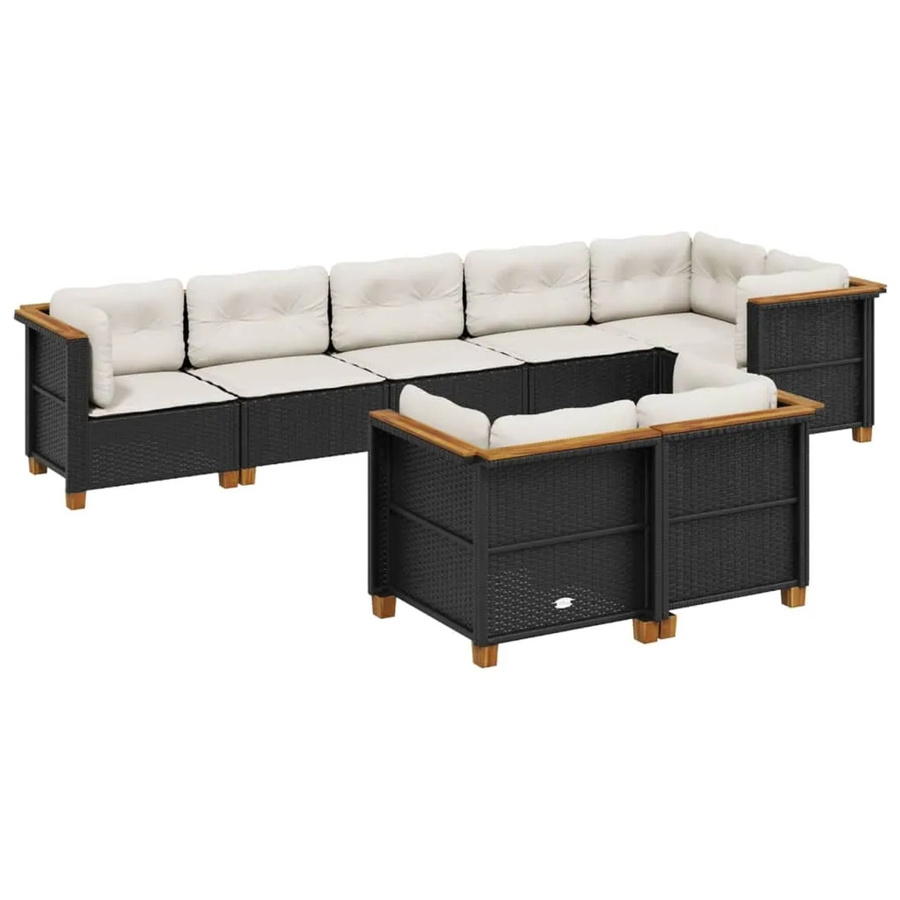 vidaXL 8-tlg Garten-Sofagarnitur aus Poly-Rattan und Akazienholz in Schwarz mit Kissen - Bild 2