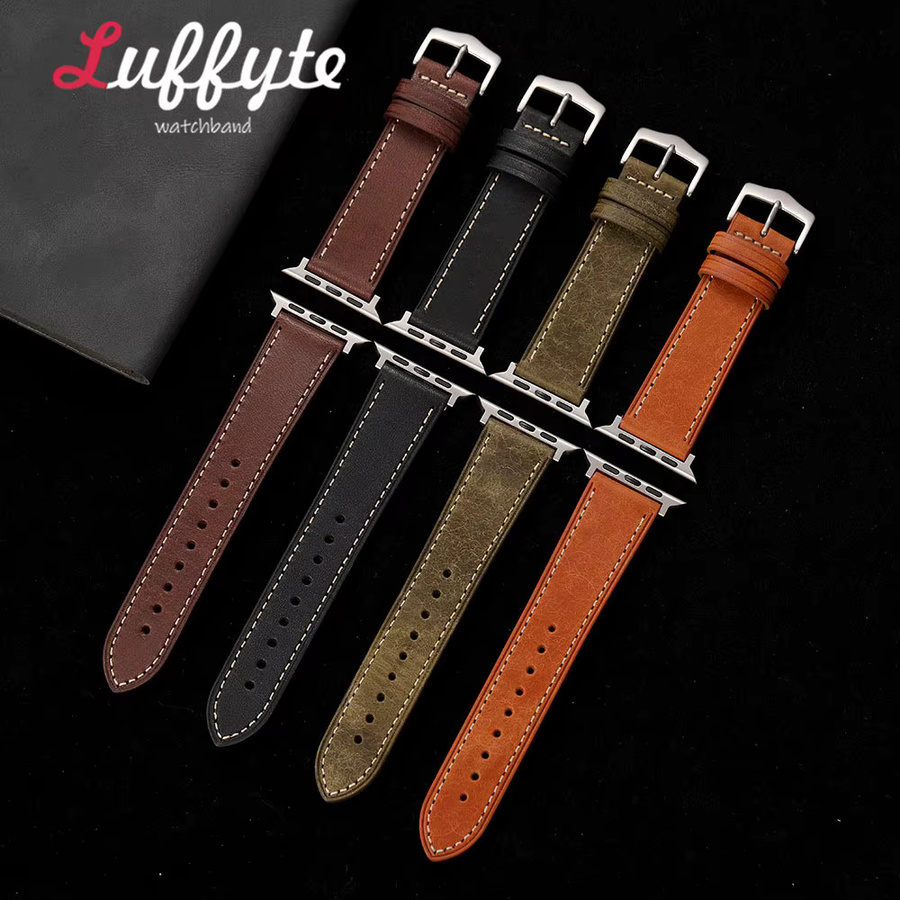 luffyte Uhrenarmband Leder, Vintage, Schwarz, Unisex - Bild 1