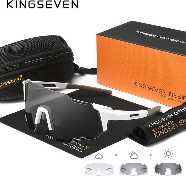 KINGSEVEN Sportsonnenbrille, Unisex, weiß, Kunststoff, photochrom - Bild 1