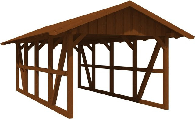 Skan Holz Carport Schwarzwald aus Fichtenholz mit Dachschalung in Nussbaum Braun B: 424 cm, T: 772 cm - Bild 1