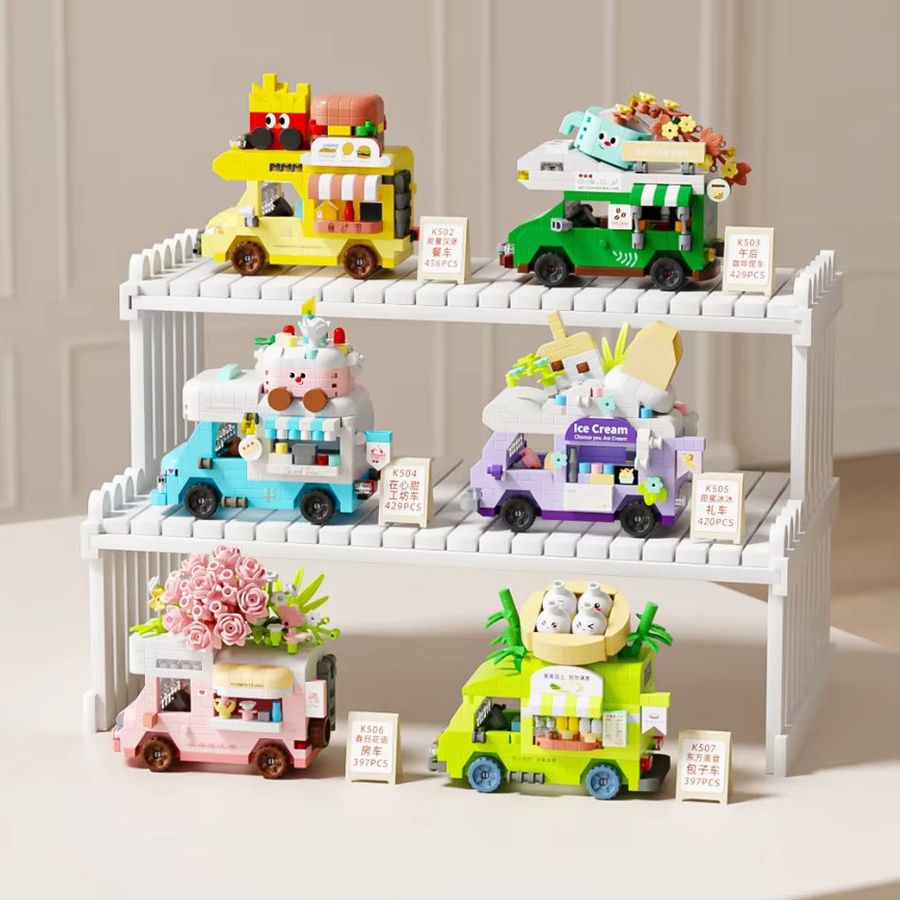 Bandai Auto-Foodtruck, Obst-Eiscreme-Laden, Blumen-Straßenansicht, Baustein-Set, Fahrzeuge - Bild 1