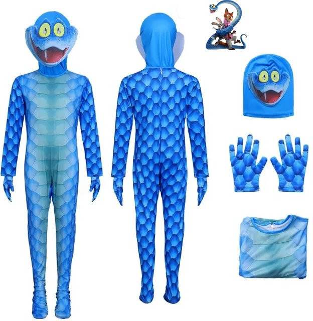 ZOBOTT Film Zoo 2 Snake Gary Cosplay Kostüm, Blauer Body mit Kopfbedeckung, Kapuze, Handschuhe, Unisex, Blau - Bild 1