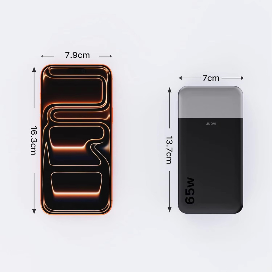 JUOVI Tragbare Powerbank 20000mAh mit 65W Schnellladung und USB-C in Pink - Bild 7