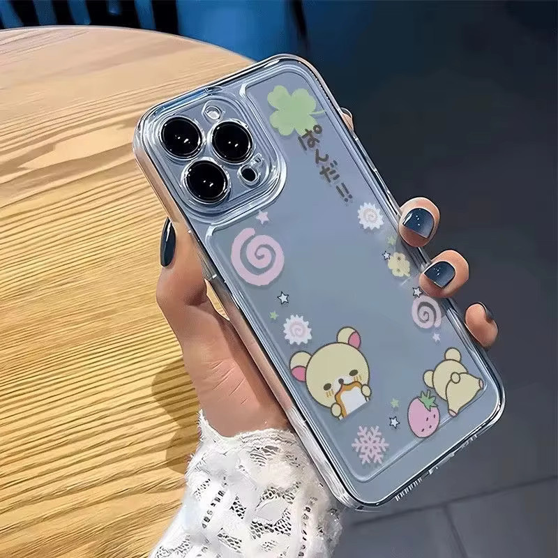 Rilakkuma Erdbeere Handyhülle für iPhone 11 bis iPhone 17 Pro Max mit transparenter weicher Rückseite - Bild 3