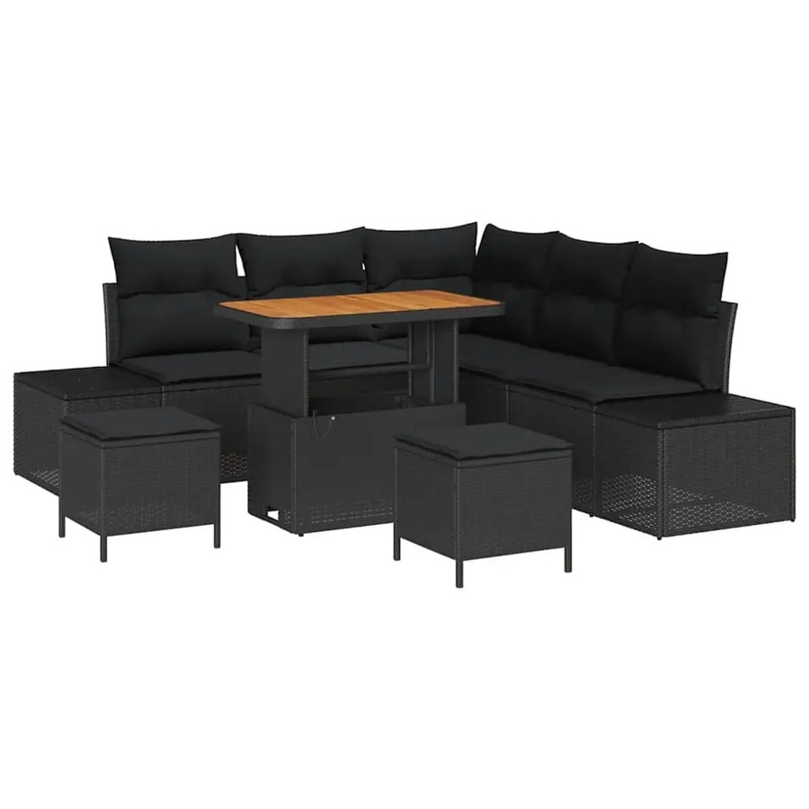 vidaXL Garten-Sofa-Set aus Poly-Rattan in Schwarz, 8-teiliges L-Shape Lounge-Set mit Kissen und Tisch - Bild 2