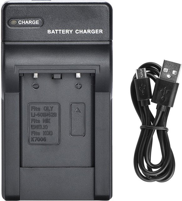 Olympus Akkuladegerät für LI-40B LI-42B Akkus mit USB-C Anschluss in Schwarz - Bild 1