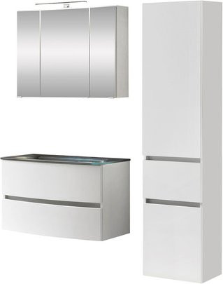 HELD MÖBEL Waschtisch-Set KOPENHAGEN in Weiss, 6-teilig, modern und wandmontiert mit LED-Beleuchtung und Soft-Close-Türen, B/T/H: 80 x 64 x 60 cm - Bild 1