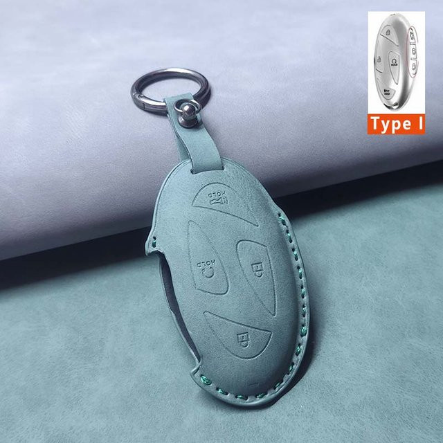 Leder Auto Smart Key Hülle für Hyundai Grandeur GN7 Kona EV 2023 Ioniq 6 mit 5/7 Tasten und Schlüsselanhänger in Grau - Bild 1