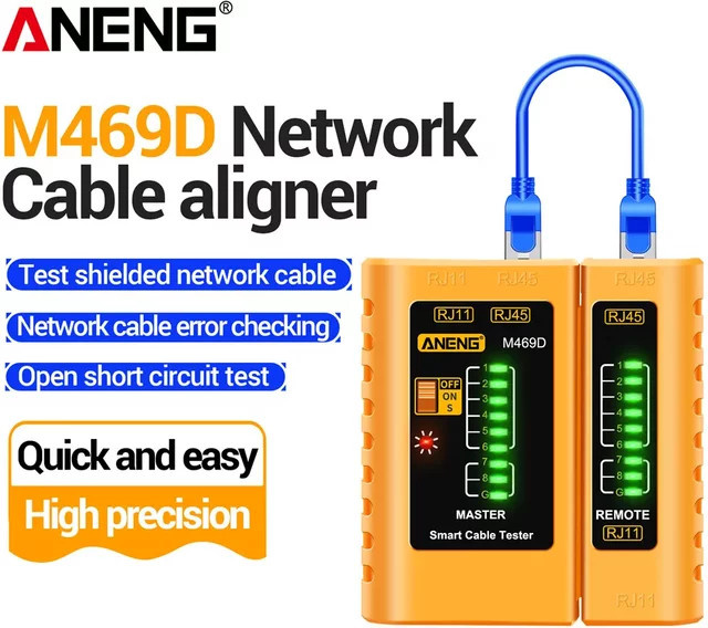 ANENG M469D Netzwerk-Tester für LAN RJ45 RJ11 RJ12 CAT5 UTP in Gelb - Bild 1