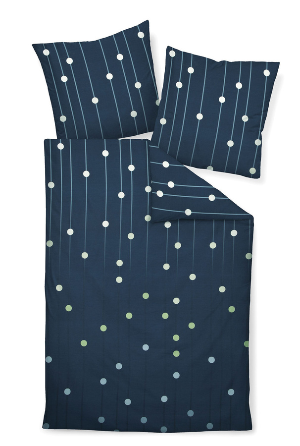 Janine J.D. Mako-Satin Bettwäsche mit Punkt-Streifen-Design in Blau und Grün, Bettbezug B: 135 cm, H: 200 cm und Kissenbezug 80 x 80 cm - Bild 1