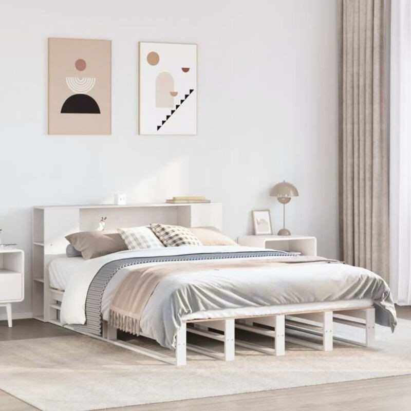 Massivholzbett aus Kiefer mit Regal in Weiß, B/T/H: 135 x 190 x 82 cm, von Vidaxl - Bild 1