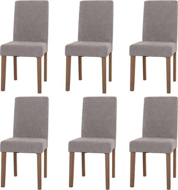CHEFGASTRO 6er-Set Esszimmerstühle in Hellgrau mit Chenille-Stoff und Naturholz-Beinen, B/T/H: 90 x 42 x 50 cm, Sitzhöhe: 47 cm - Bild 1
