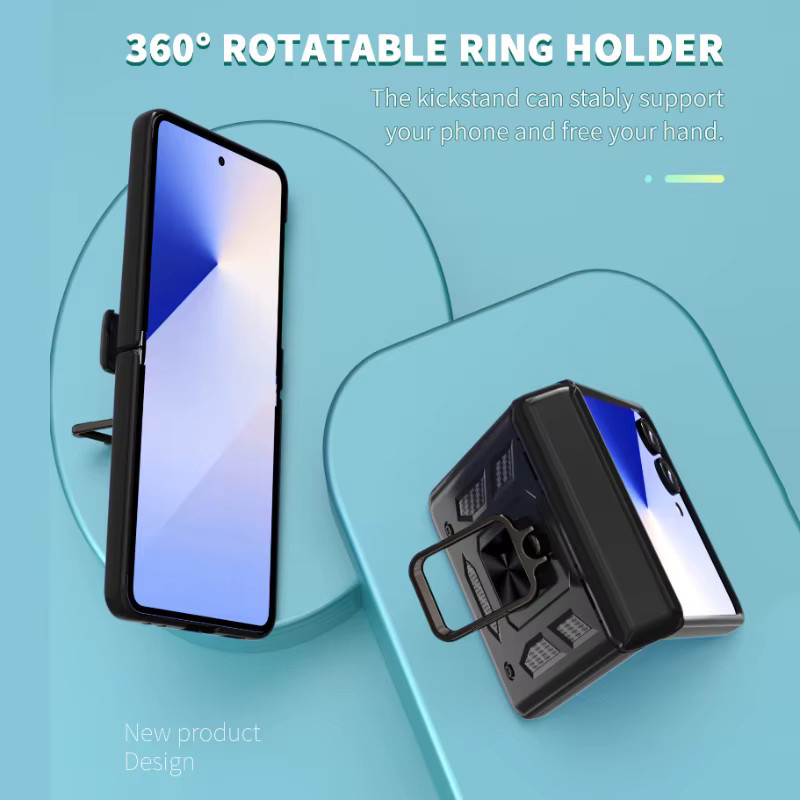 Luxuriöse 360 Grad rotierende Handyhülle für Samsung Galaxy Z Flip 7, 6, 5 aus Metall mit PC und TPU Stoßfänger-Rüstung in Schwarz oder Lila - Bild 3